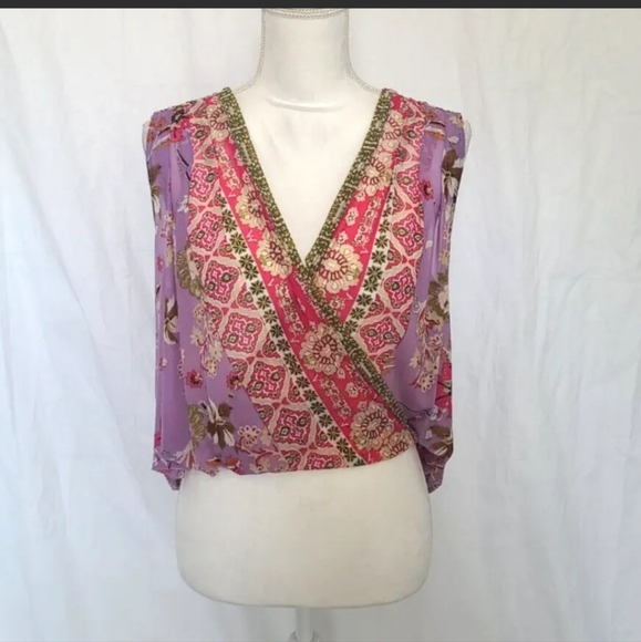 Free People *In Light Purple* Havana Floral Mesh Muscle Tank Top XS V-Neck - Picture 6 of 6